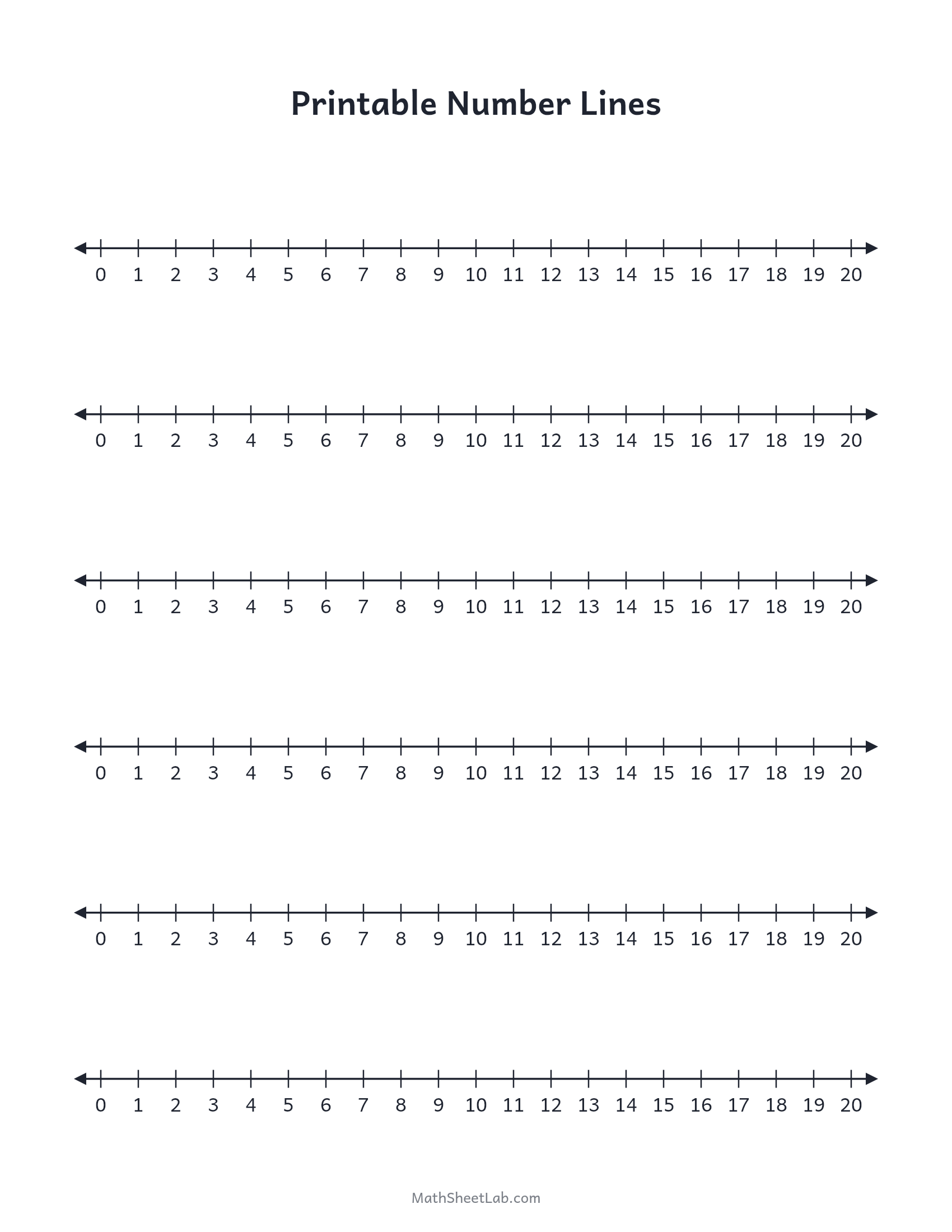 Printable number lines (0–20) — free printable PDF preview