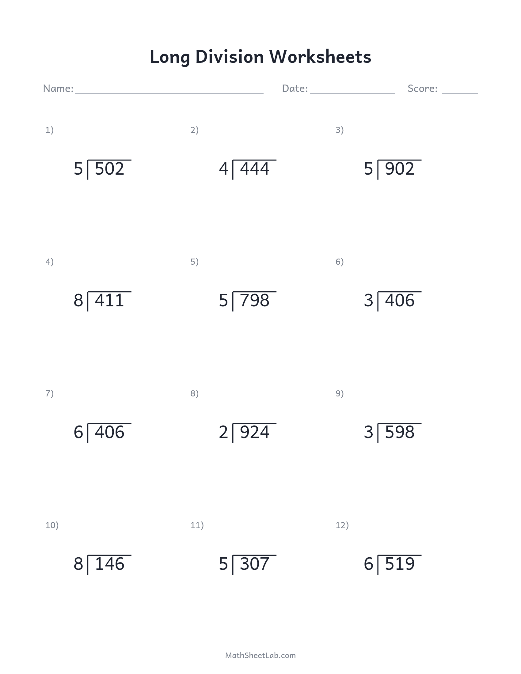 Long division worksheets — free printable PDF preview